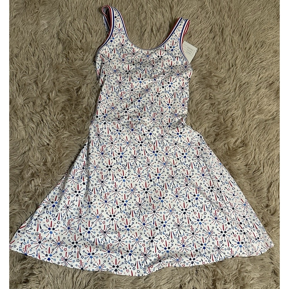 All In Motion Girls Side Pleated Active Dress M 8 Cream Firework Patriotic NWT